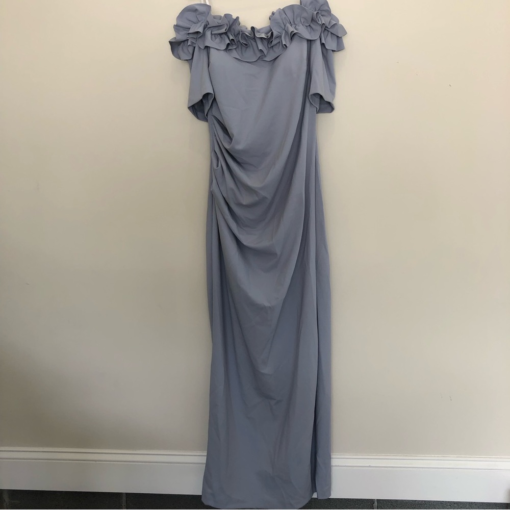 Xscape ruffled formal dress, light blue, NWOT